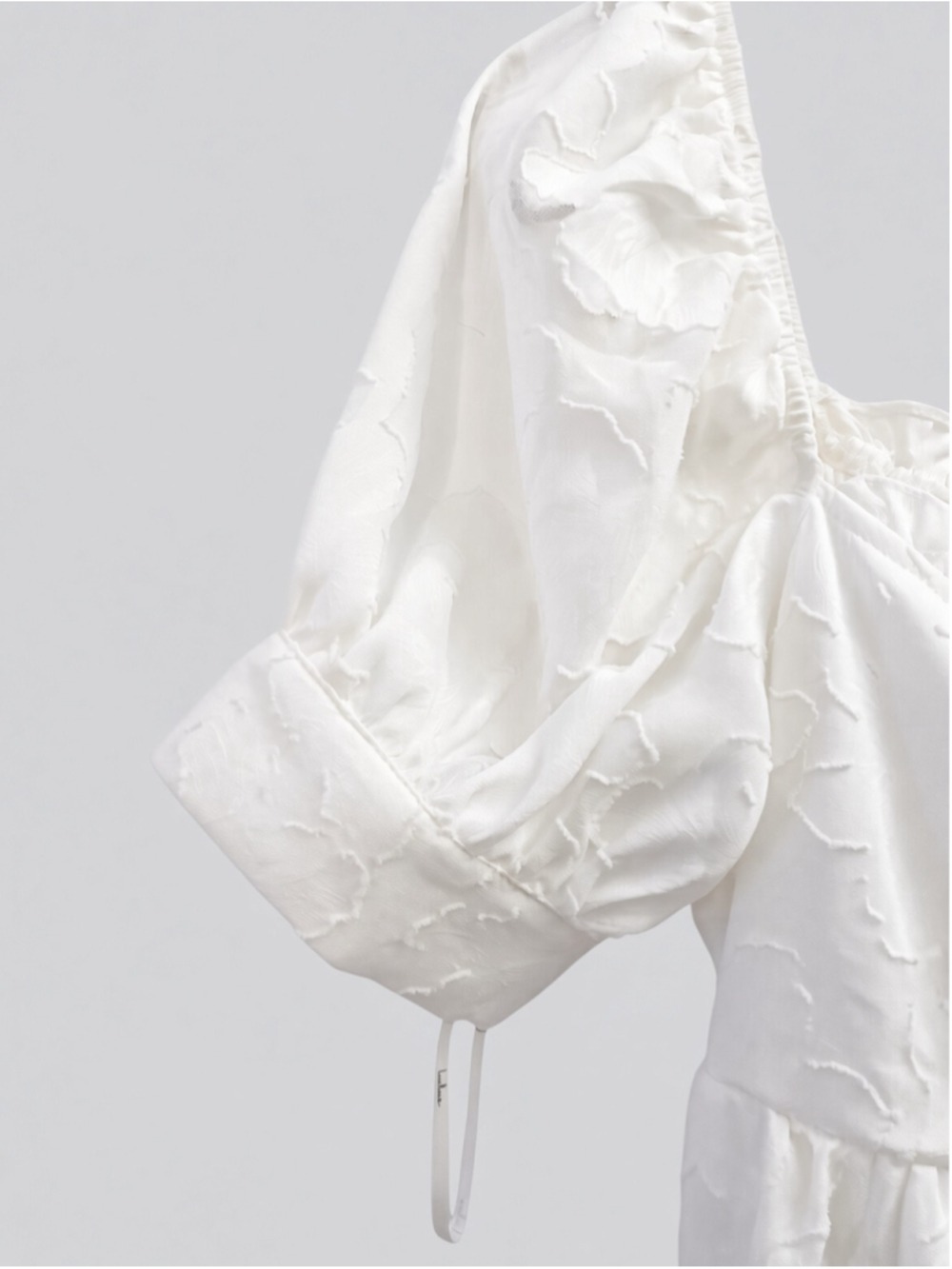 Lulus White Jacquard Puff Sleeve Ruched Babydoll Mini Dress Square Neck M - Picture 5 of 16